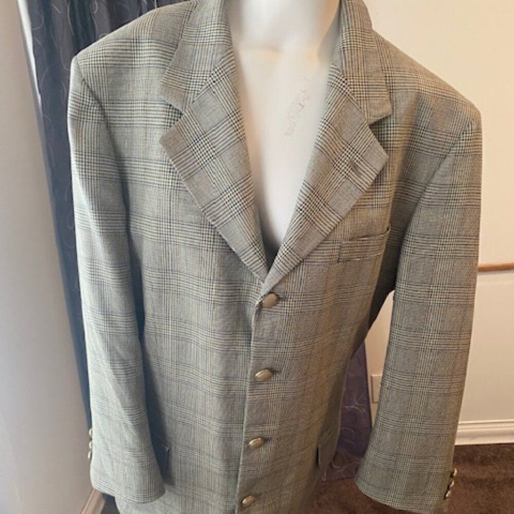 Bernard Couture Vintage Tan/Blue/Cream Plaid blazer, size 40R